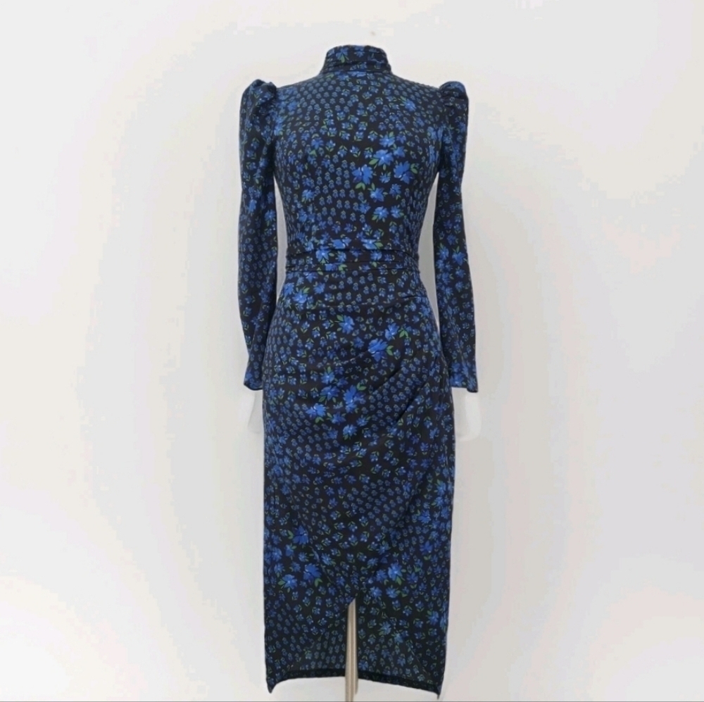 Saylor Aphrodite Black Navy Blue Ditzy Floral Dress Size Small Long Sleeve Dress
